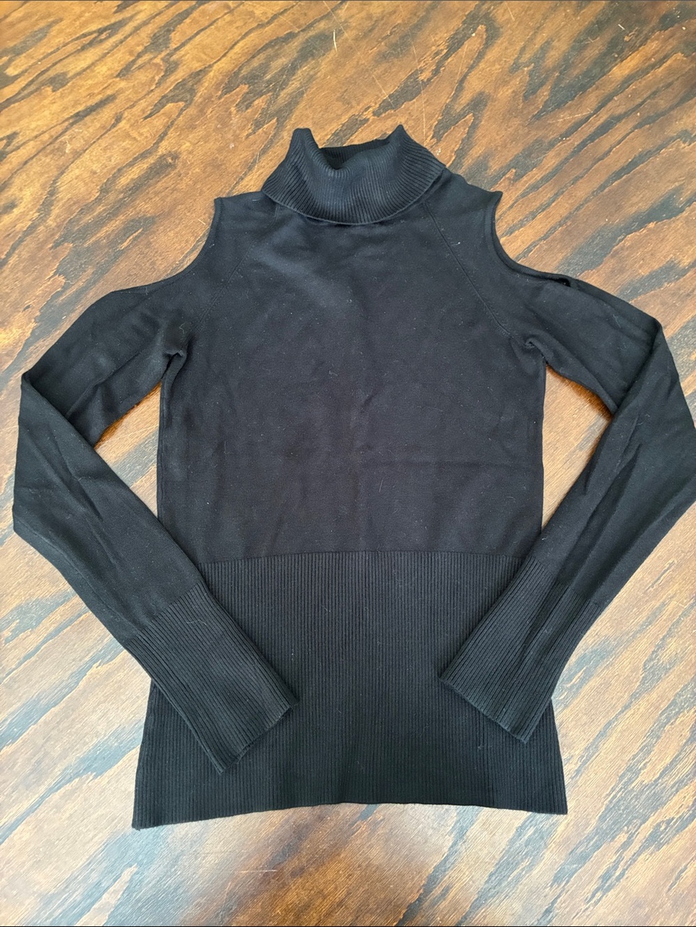 Cache Black Cold-Shoulder Turtleneck Sweater
